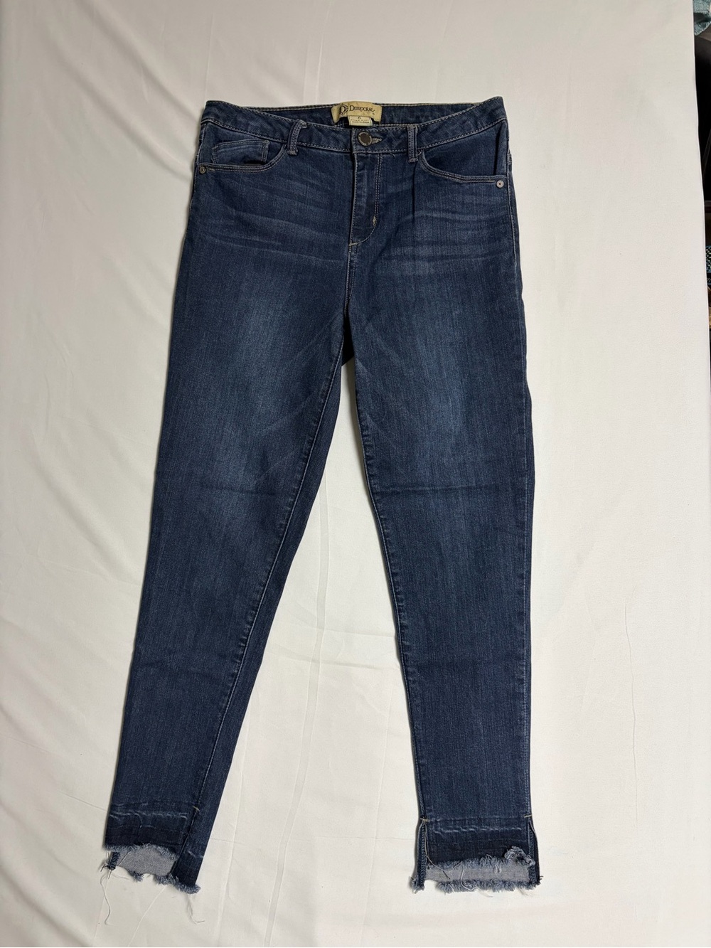 Democracy Dark Blue Ankle Crop Jeans with Frayed Hem